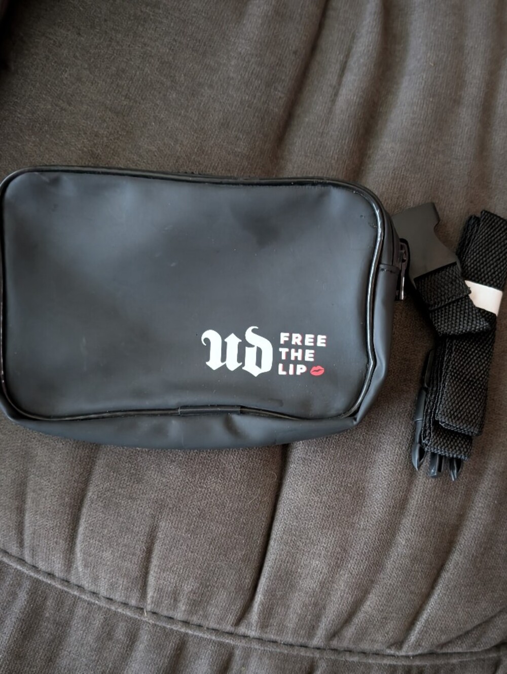 Urban Decay Black Belt Bag with White Logo and Red Accent